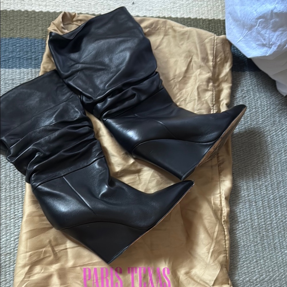 Paris Texas Black Leather Wedge Slouch Shoes